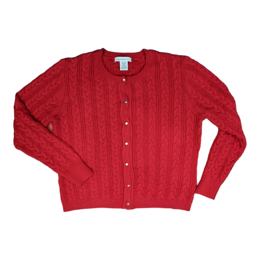 Liz Claiborne Touch of Angora Cable Cardigan in Cerise Pink Size L/XL